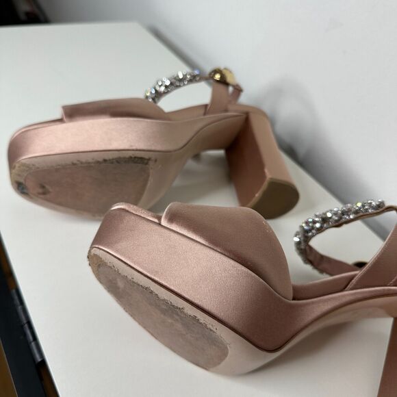 Miu Miu Nude Calzature Donna Satin Crystal Ankle Strap Platform Block Heels 10.5 - Picture 11 of 16